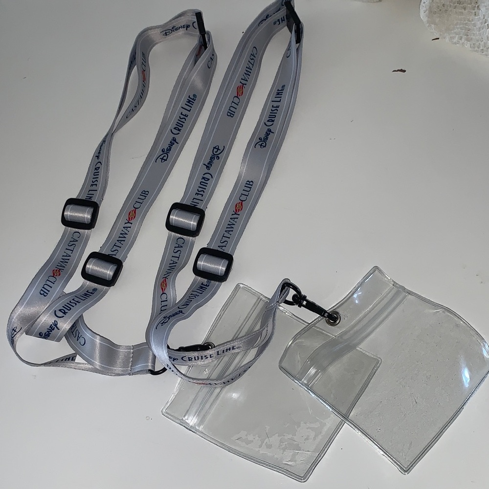 2 Disney Cruise Line Castaway Club Silver Lanyards Clear Card Holders DCL